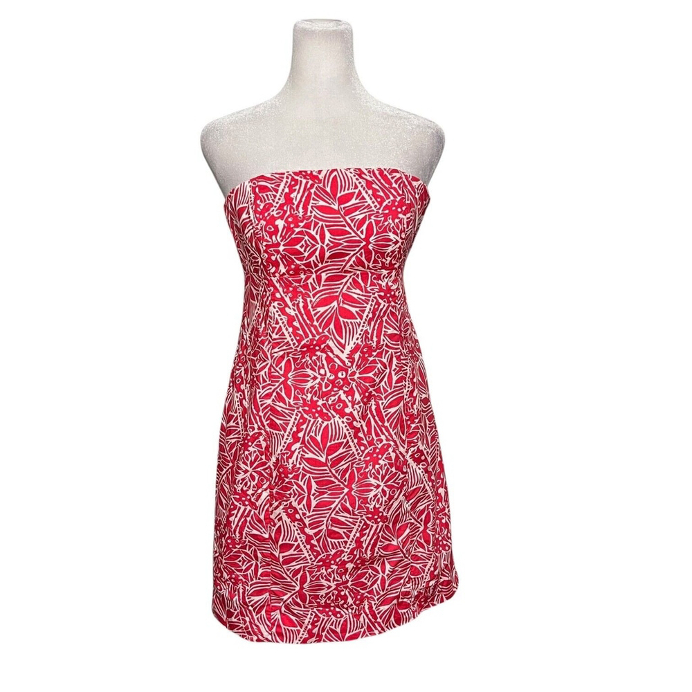 Lilly Pulitzer Franco Punch Pink Tropical Print Strapless Dress Size 2